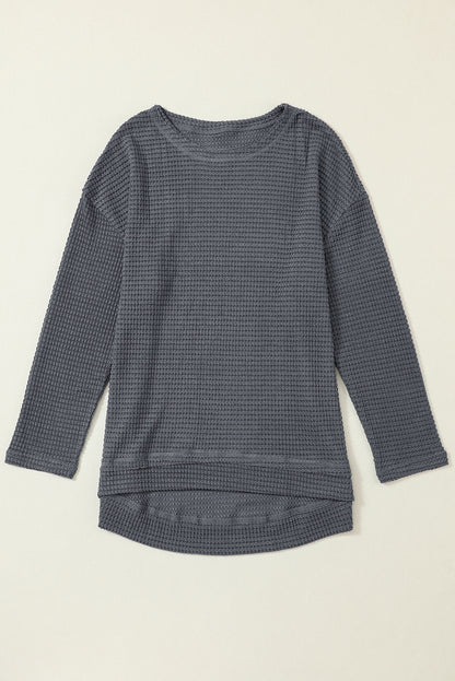 Waffle Knit High Slits Oversized Top | Gray