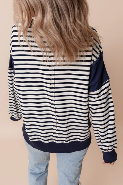 Colour Block Exposed Seam Loose Fit Sweatshirt | White Stripe