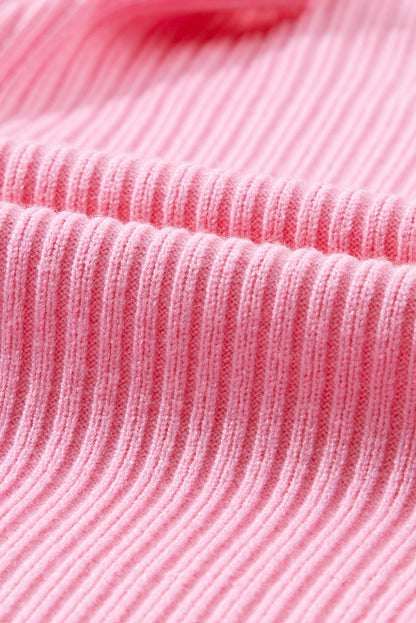 Patch Pocket Ribbed Knit Short Sleeve Sweater | Pink