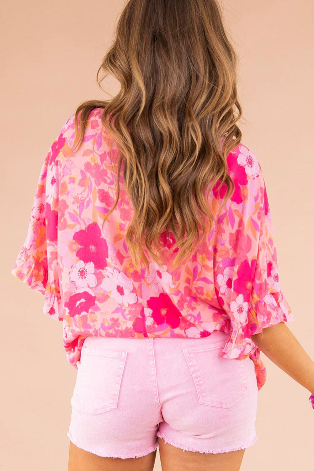 Floral Print Ruffled Half Sleeve Plus Size Babydoll Blouse | Rose