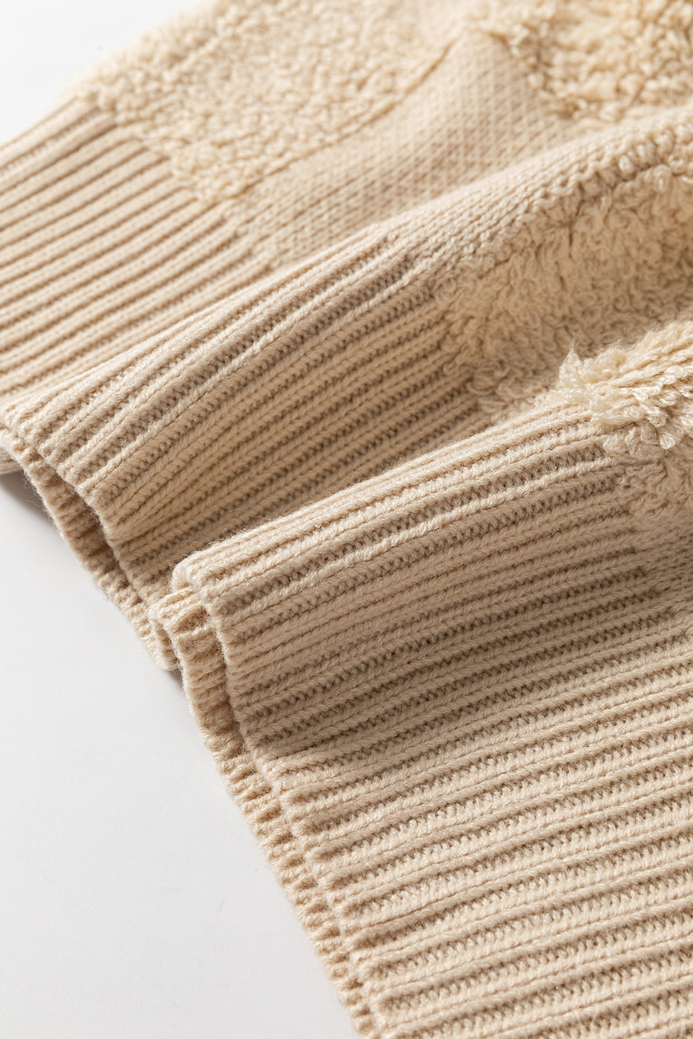 Checkered Sherpa Crew Neck Loose Sweater | Parchment