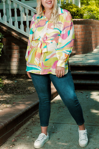 Plus Size Abstract Print Loose Tunic Shirt | Yellow