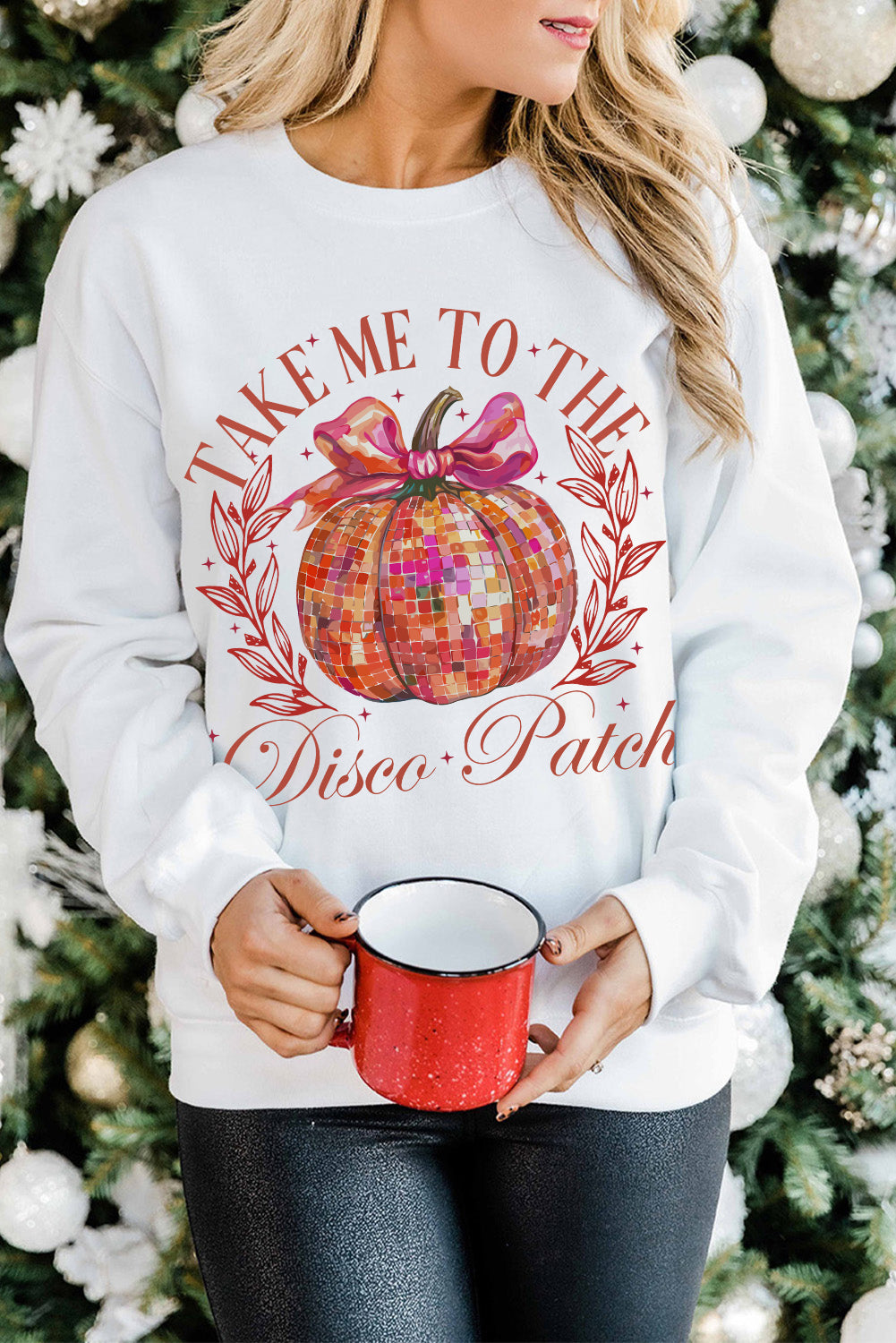 Halloween Disco Ball Pumpkin Print Pullover Sweatshirt | Beige