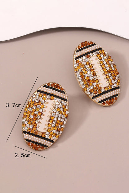 Rhinestone Rugby Football Game Day Stud Earrings | Gold