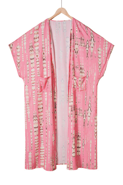 Bohemian Tie Dye Oversize Long Kimono | Pink