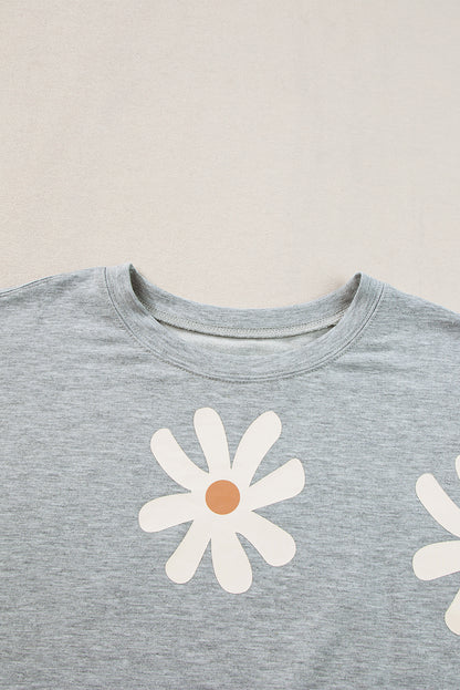 Daisy Flower Printed Casual T Shirt | Gray