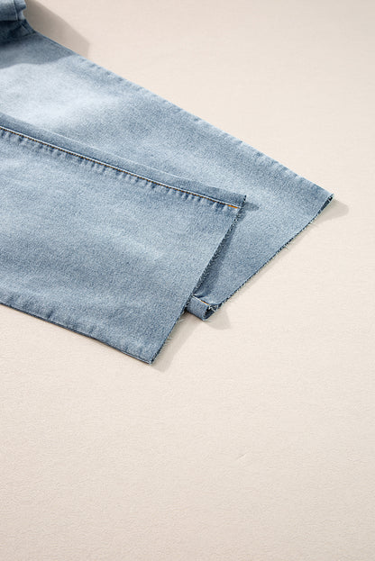 Acid Wash Raw Edge Straight Jeans | Light Blue