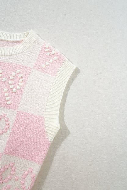 Preppy Bow Detail Checkered Sweater Vest | Pink