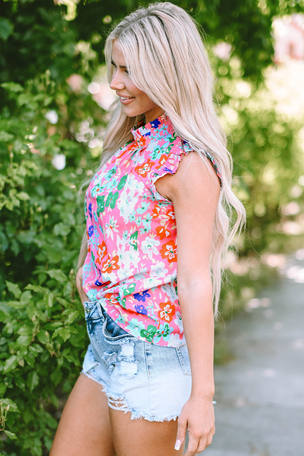 Frilled Collar Floral Vest | Pink