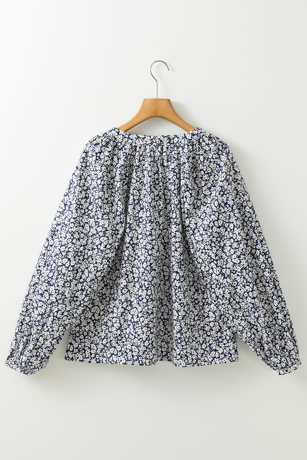 Floral Print Notched V Neck Puff Sleeve Blouse | Blue