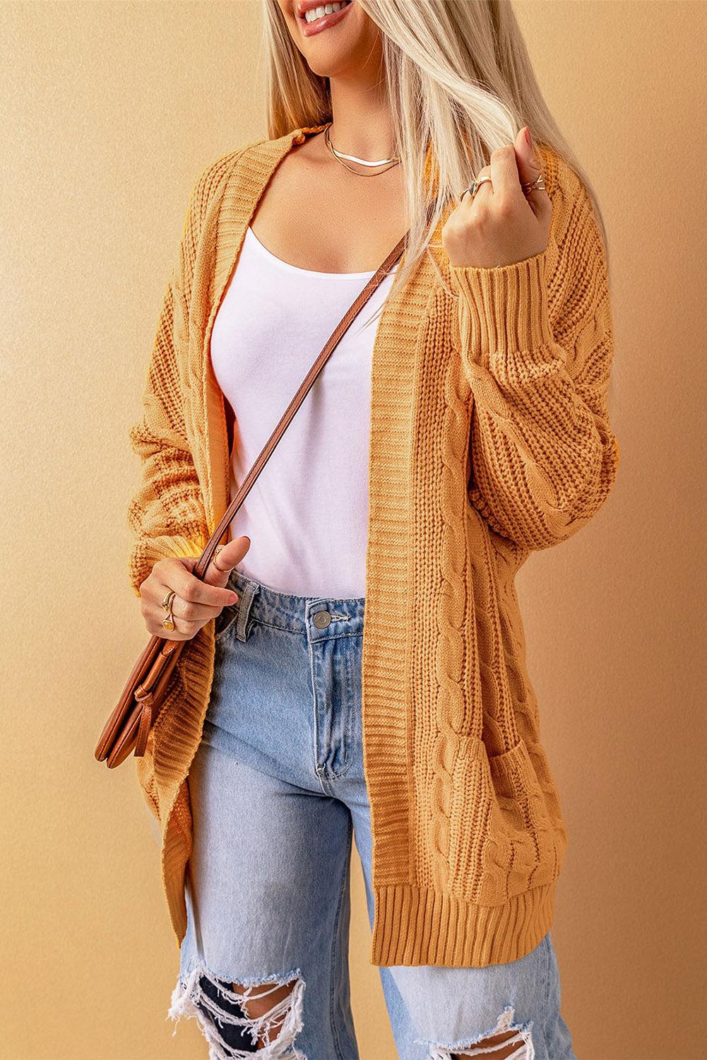 Mustard Knit Texture Long Cardigan | as shown