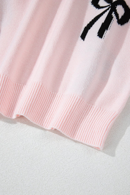 Bow Pattern Knitted Loose Fit Sweater | Light Pink