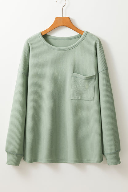 Solid Colour Corded Drop Shoulder Long Sleeve Top | Clearly Aqua