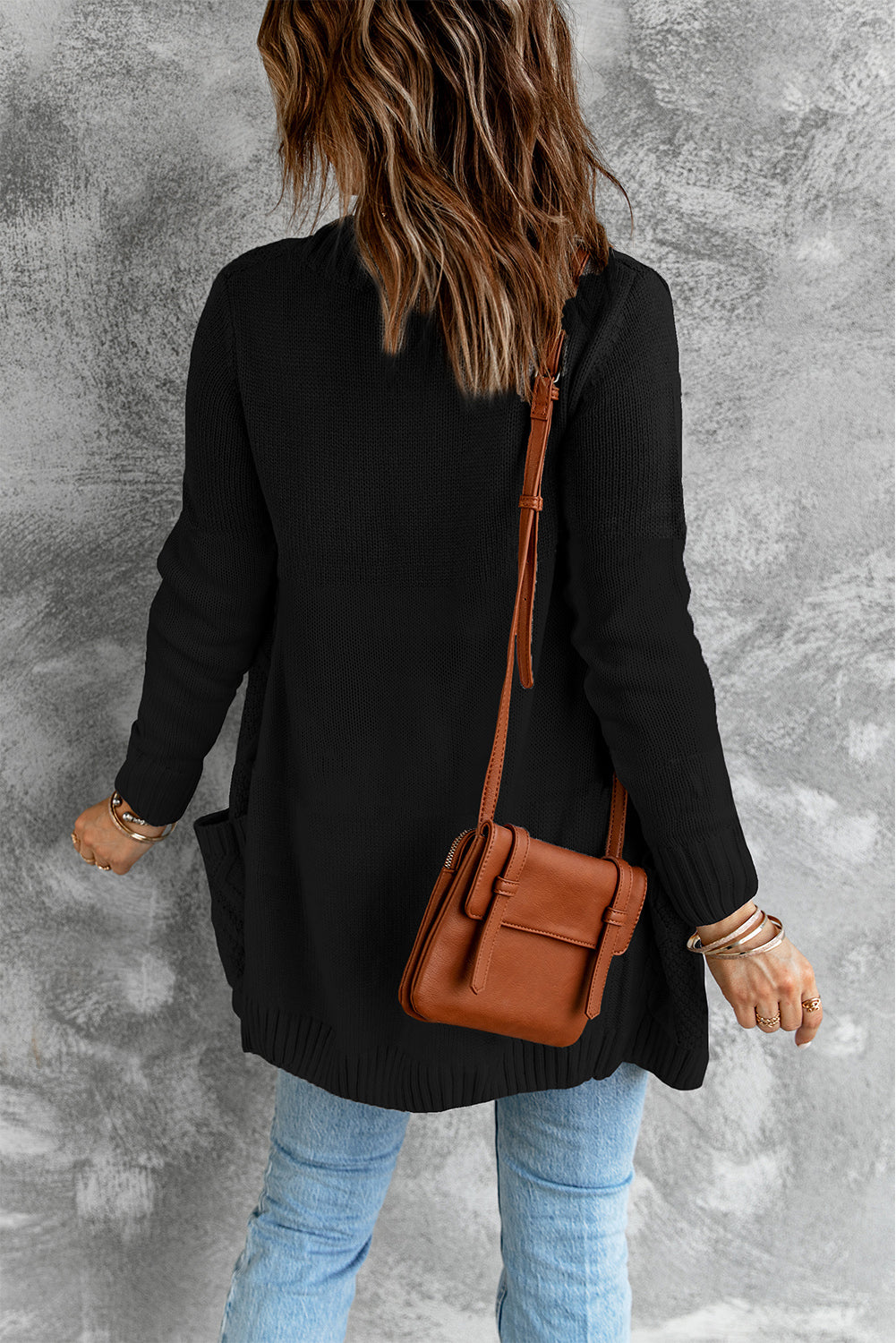 Front Pocket And Buttons Closure Cardigan | Black