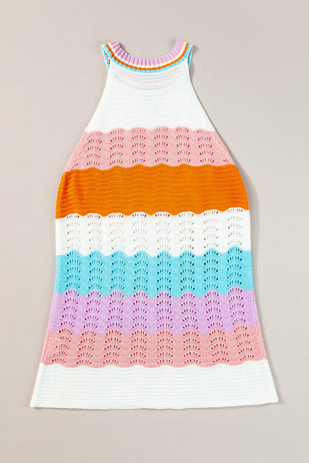 Wavy Striped Print Textured Knit Sleeveless Sweater Top | Multicolour