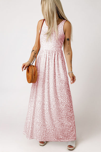 Leopard Print Pocketed Sleeveless Maxi Dress | Pink