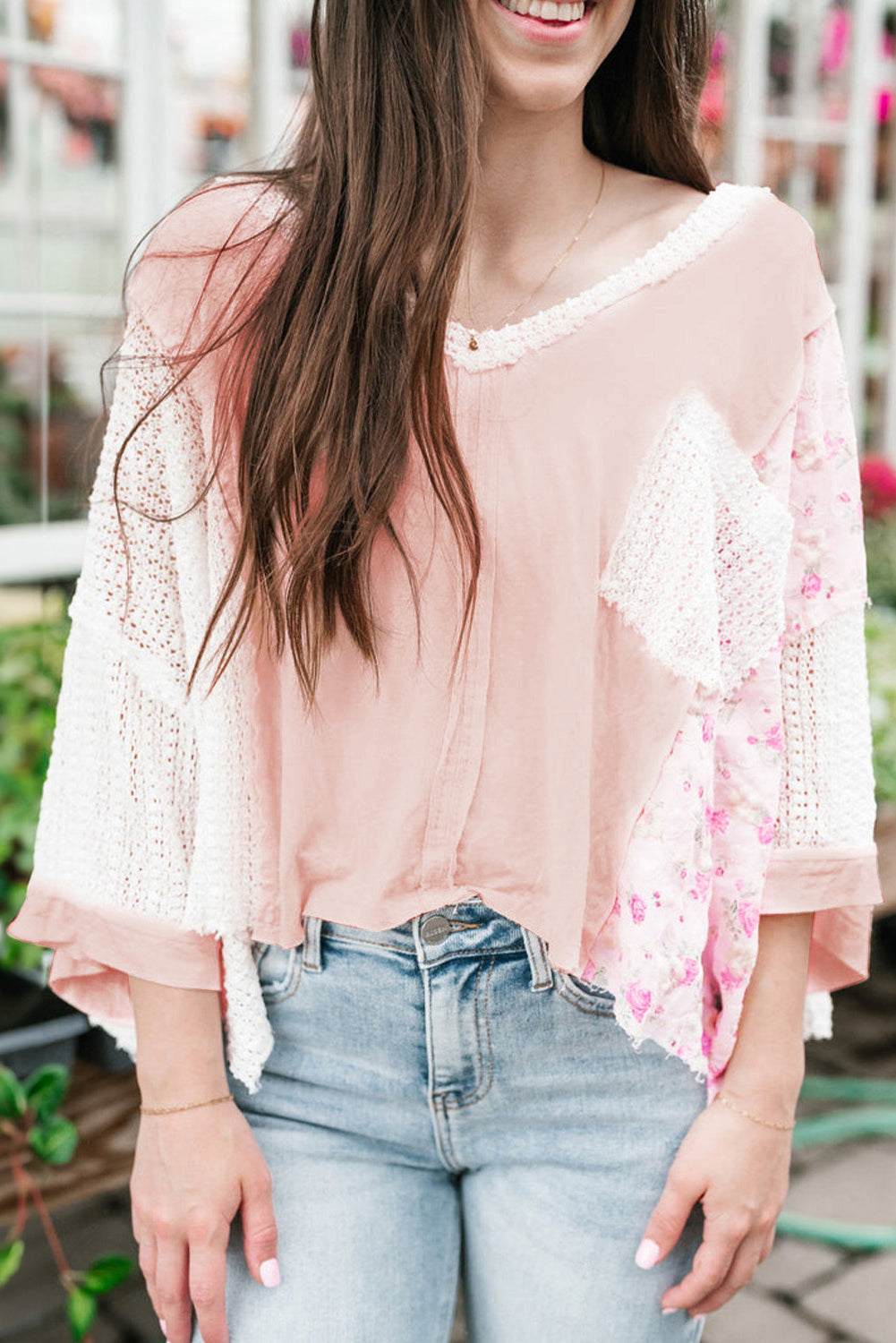 Floral Lace Crochet Patchwork Batwing Sleeve Blouse | Delicacy