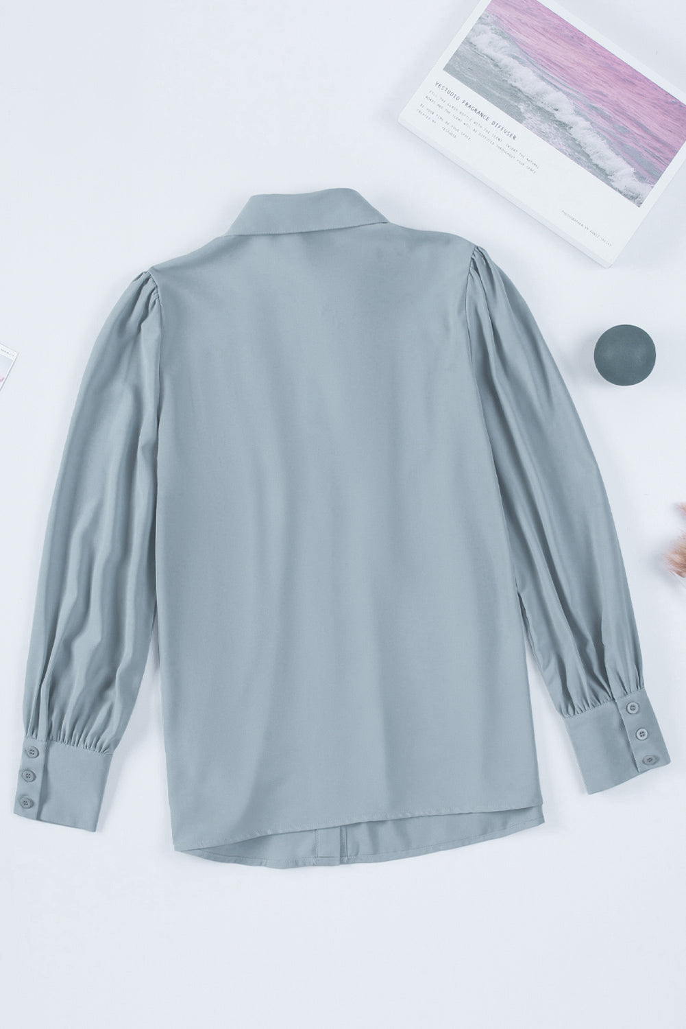 Solid Colour Button Up Puff Sleeve Blouse | Sky Blue