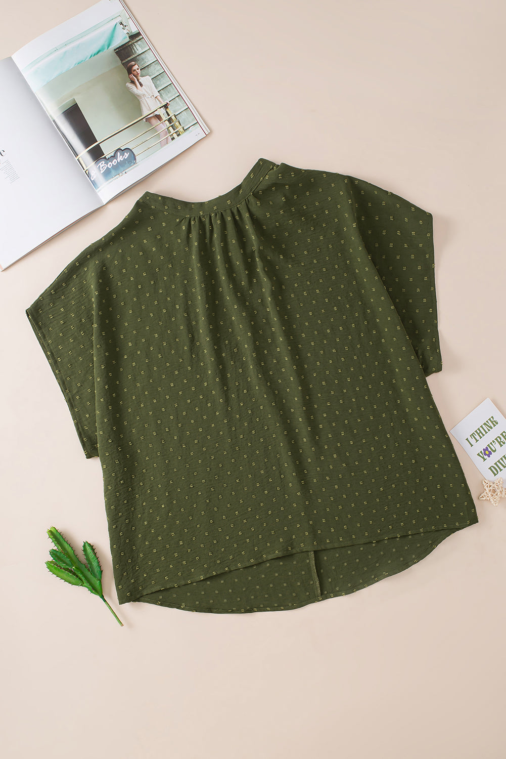 Plus Size Swiss Dot Mock Neck Tied Nape Top | Moss Green