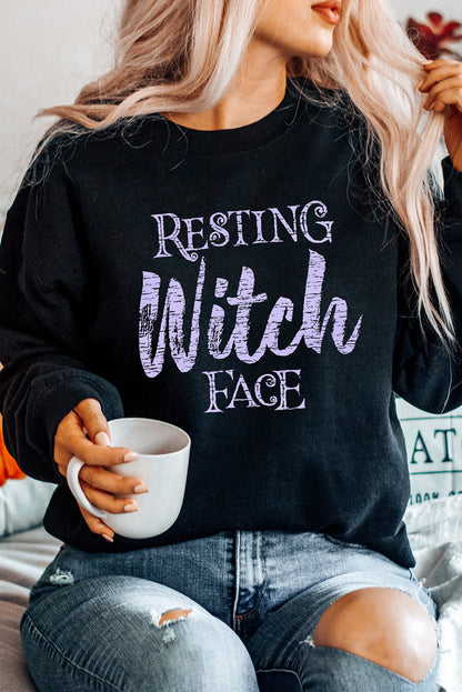 Resting Witch Face Graphic Pullover Sweatshirt | Black