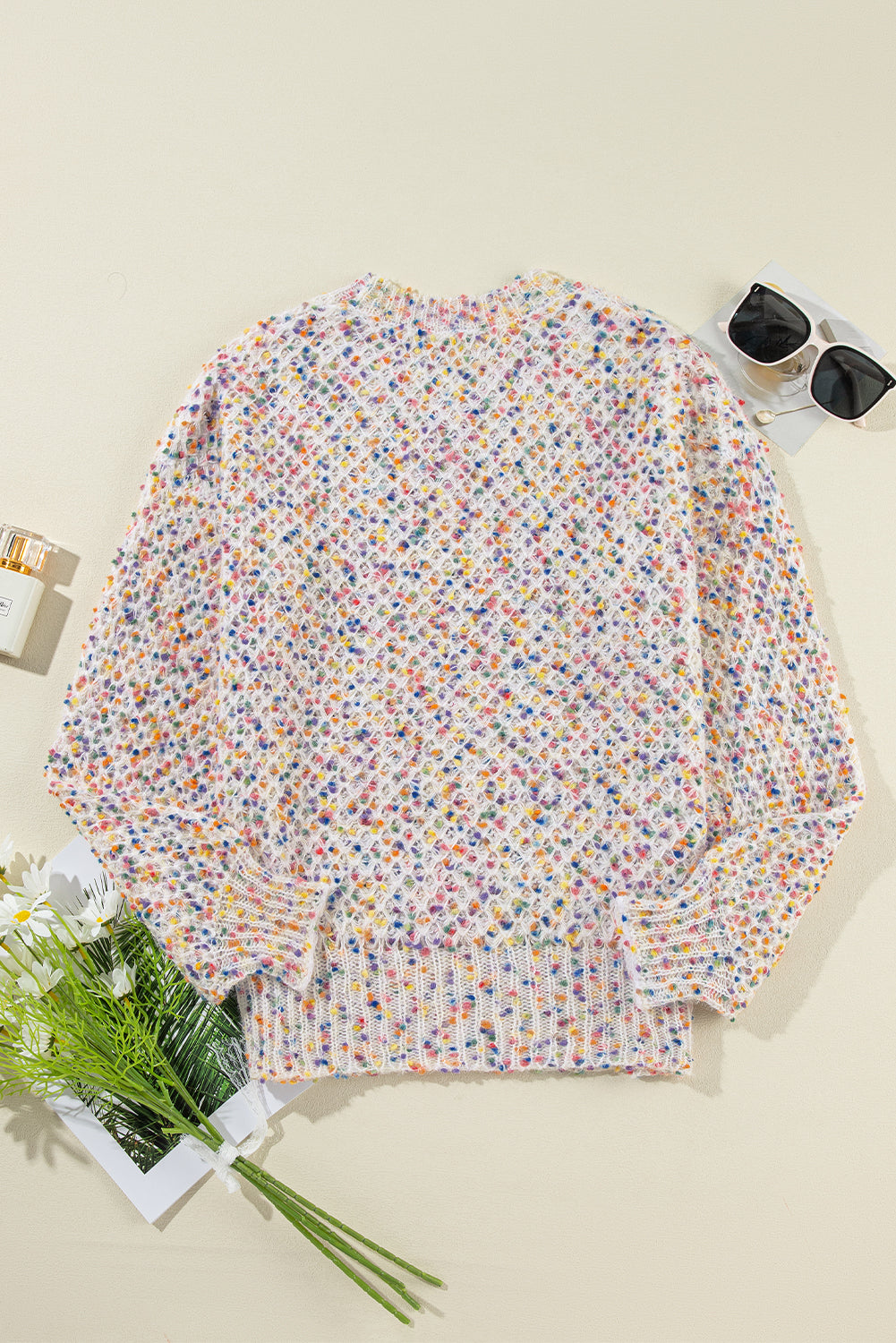 Confetti Knit Popcorn Sweater Top | White