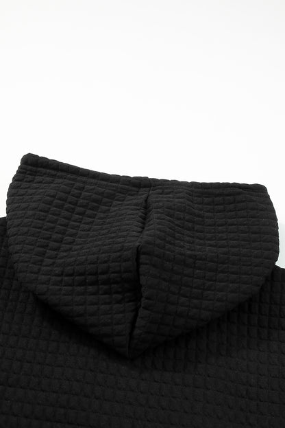 Quilted Kangaroo Pocket Drawstring Hoodie | Black