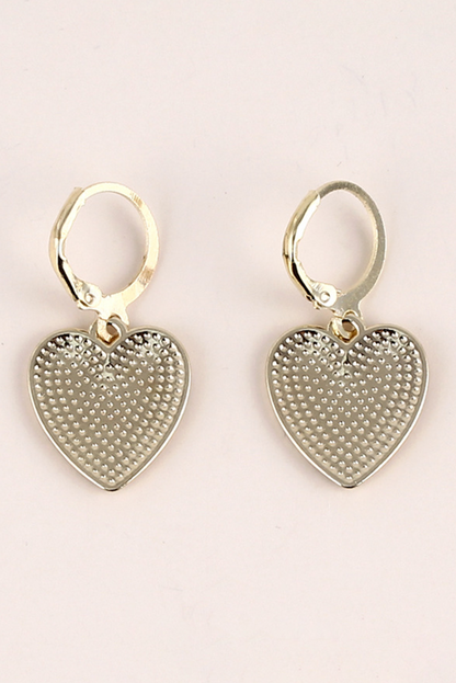 Checkered Heart Shape Hoop Dangle Earrings | Black