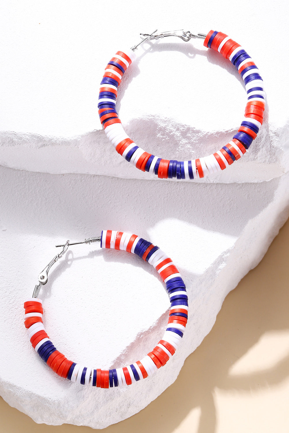 Patriotic Multicoloured Bead Hoop Earrings | Fiery Red