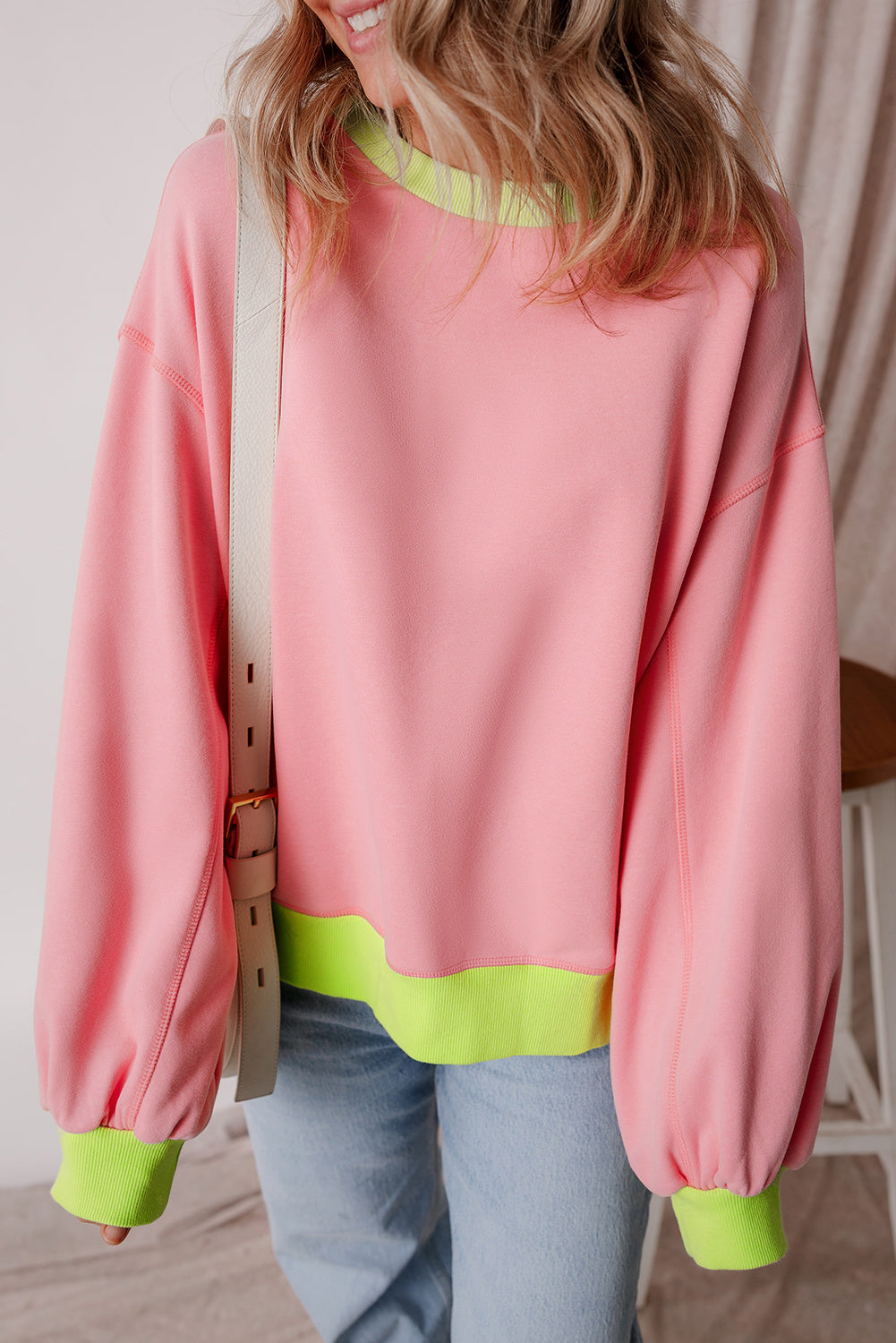 Colourblock Bubble Sleeve Sweatshirt | Pink