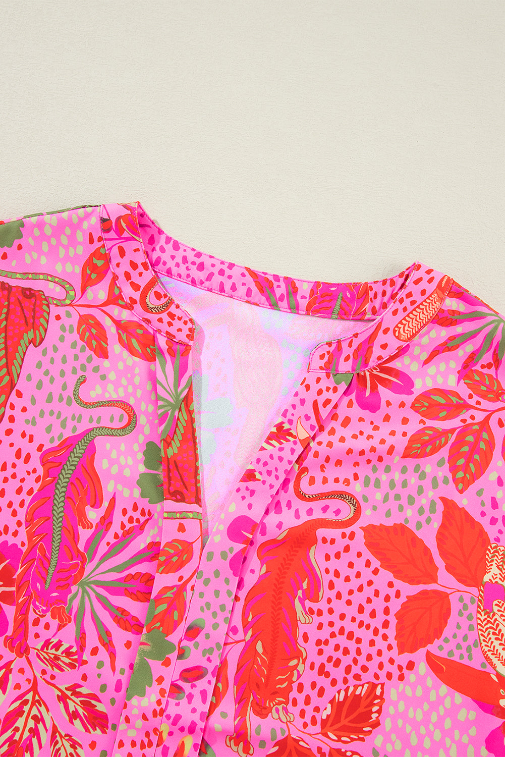 Jungle Floral Print Notch V Neck Blouse | Rose