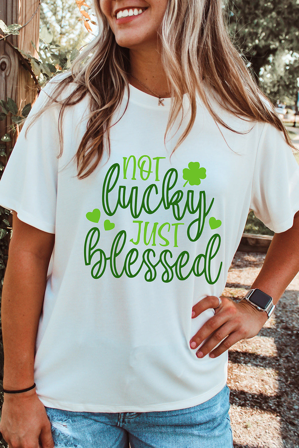 White St Patricks Not Luck Just Blessed Graphic T-shirt