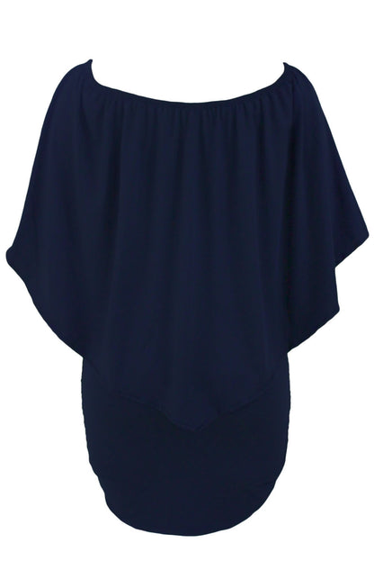 Multiple Dressing Layered Dark Blue Mini Poncho Dress | as shown