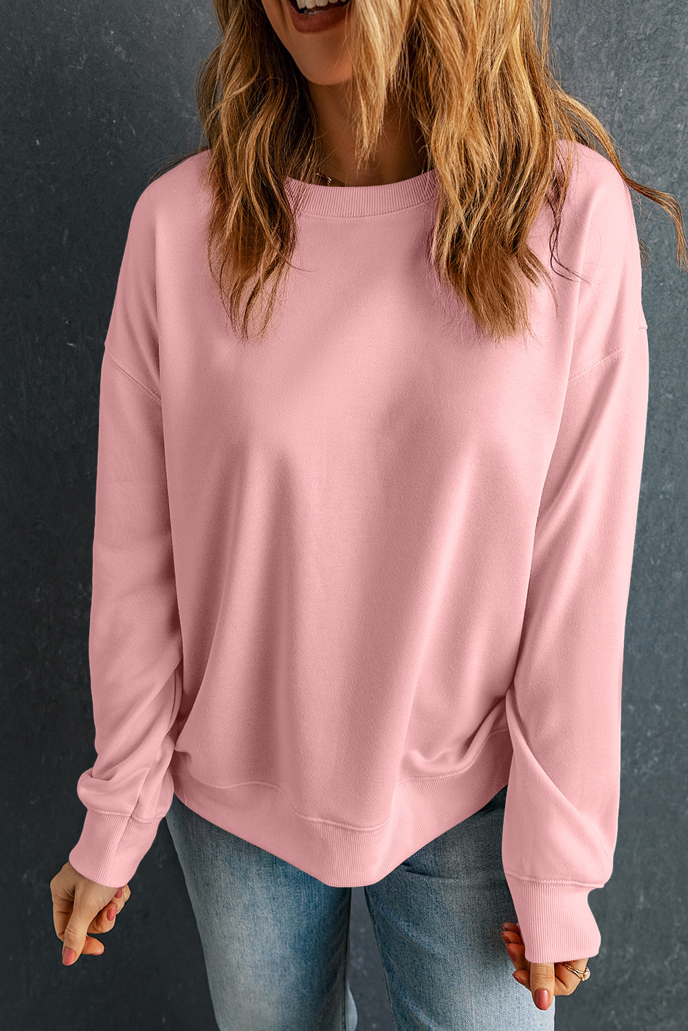 Solid Classic Crewneck Pullover Sweatshirt | Pink