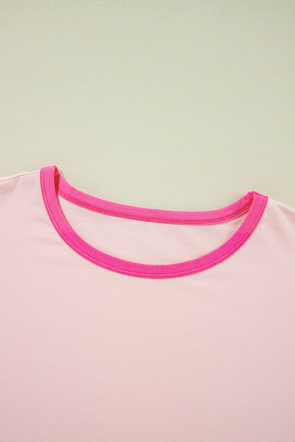 Colour Block Stitching Sleeve Round Neck Oversize Top | Pink