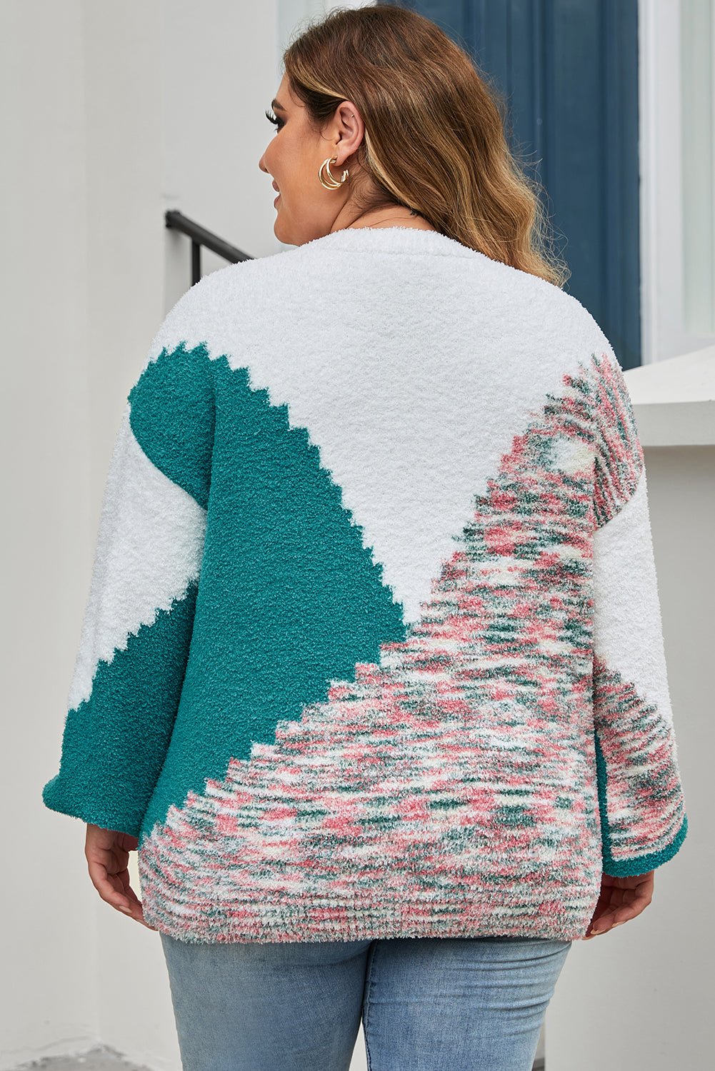 Scalloped Colour Block Plus Size Sweater | Multicolour