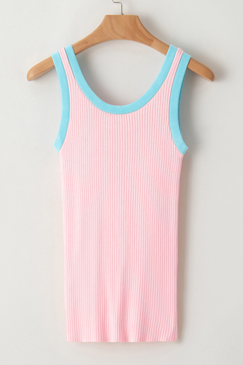 Colourblock Edge Ribbed Knit U Neck Tank Top | Pink