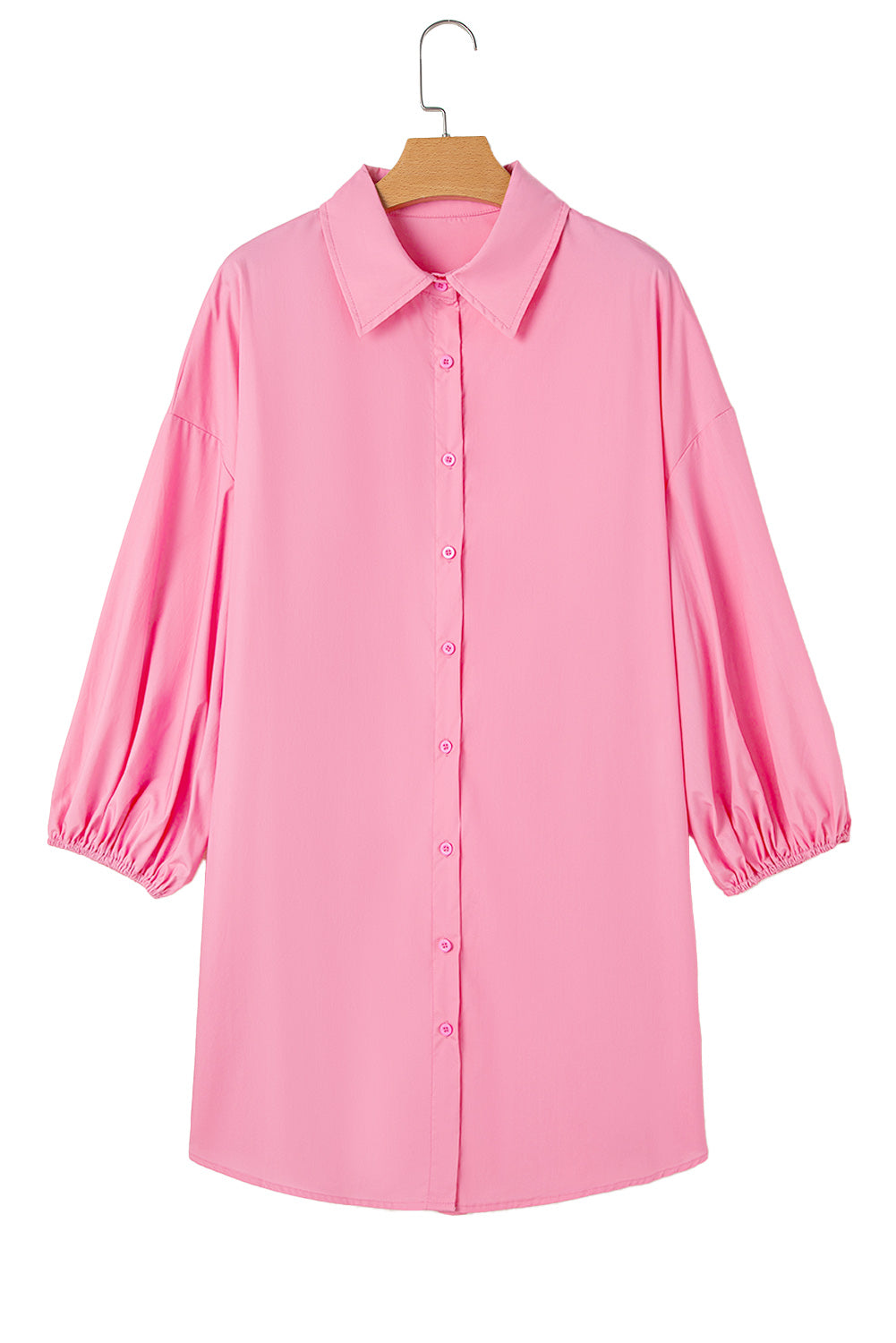 Balloon Sleeve Button Up Mini Shirt Dress | Bright Pink