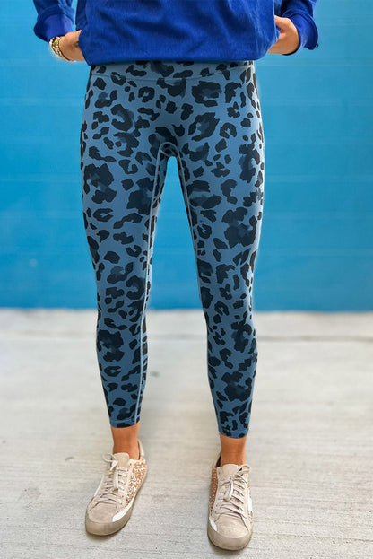 Classic Leopard Print Active Leggings | Blue