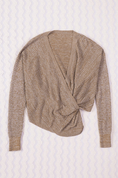 Wrap V Neck Waffle Sweater | Khaki