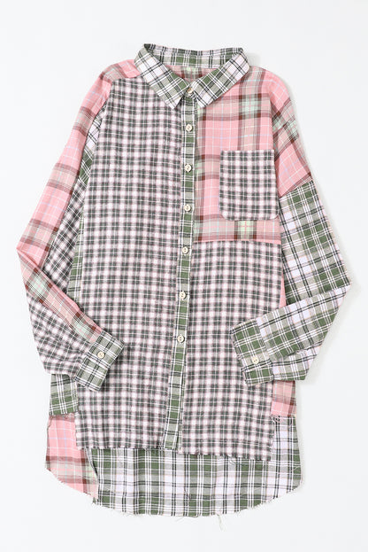 Plaid Patchwork High Low Oversized Shirt | Multicolour