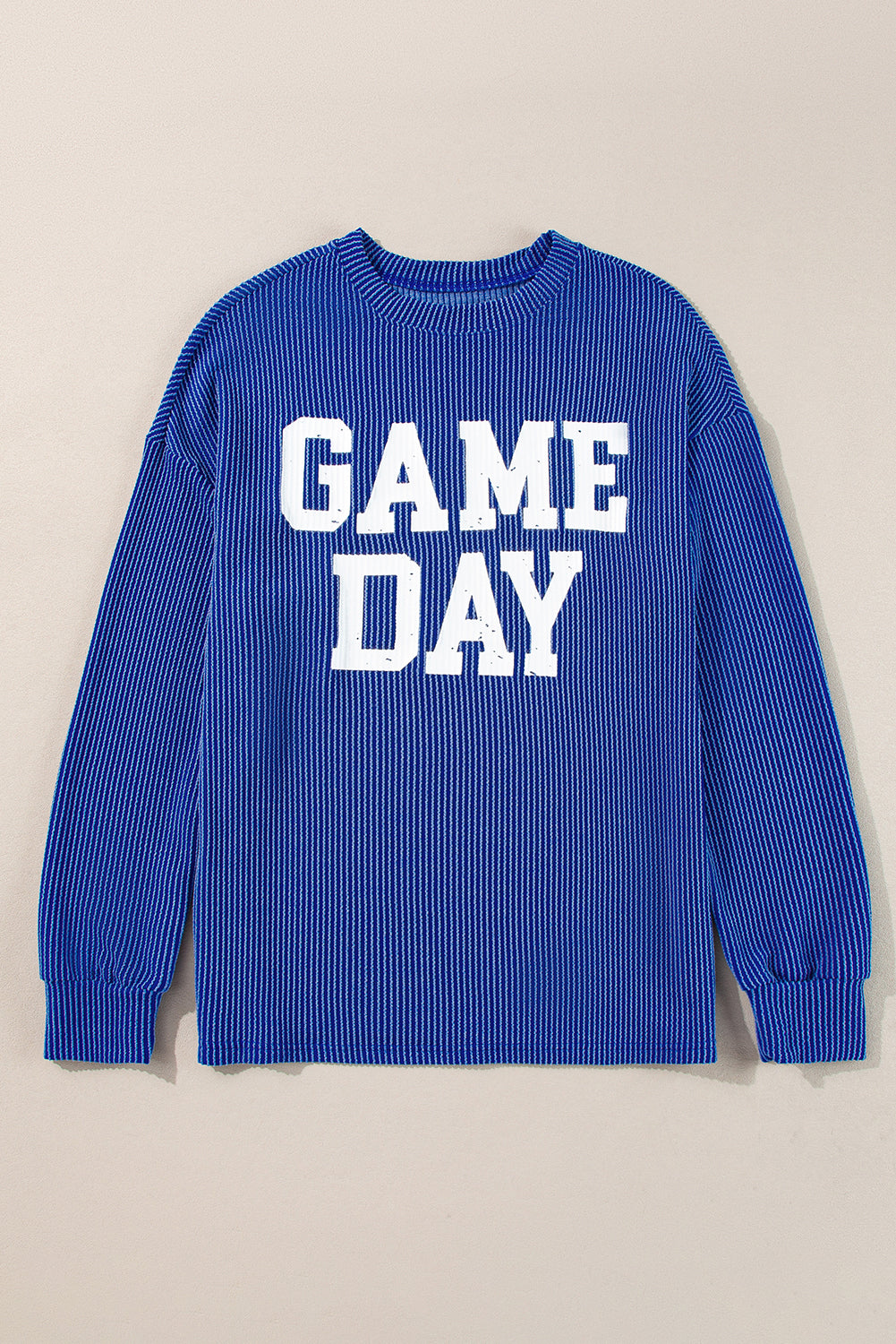 Corded Game Day Graphic Long Sleeve Crewneck Top | Bluing