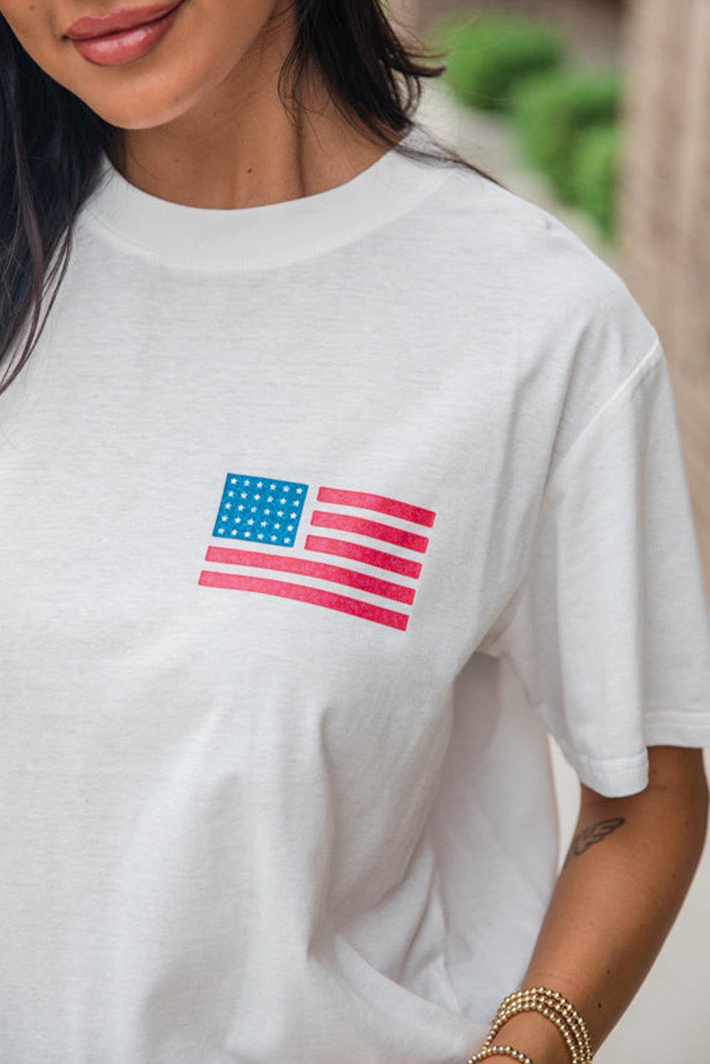 Back American Flag Live Free Graphic T Shirt | White