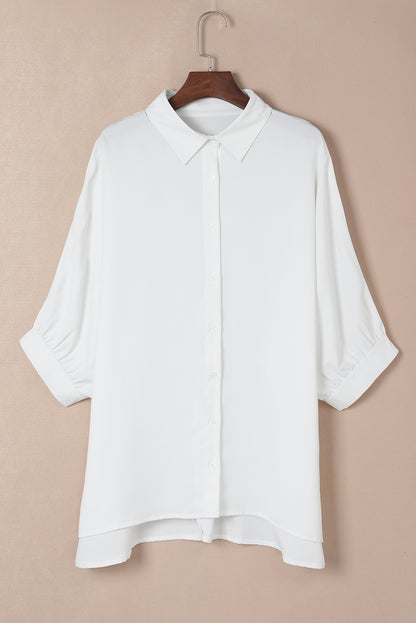 3/4 Puff Sleeve Oversize Shirt | White