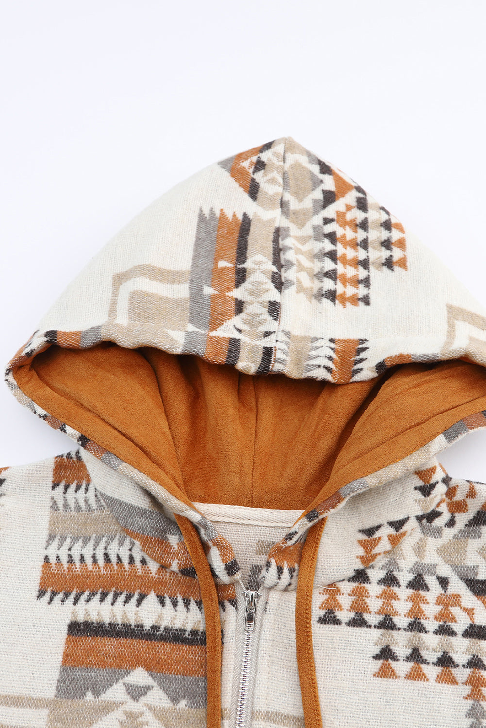 Aztec Print Kangaroo Pocket Half-Zip Hoodie | Beige