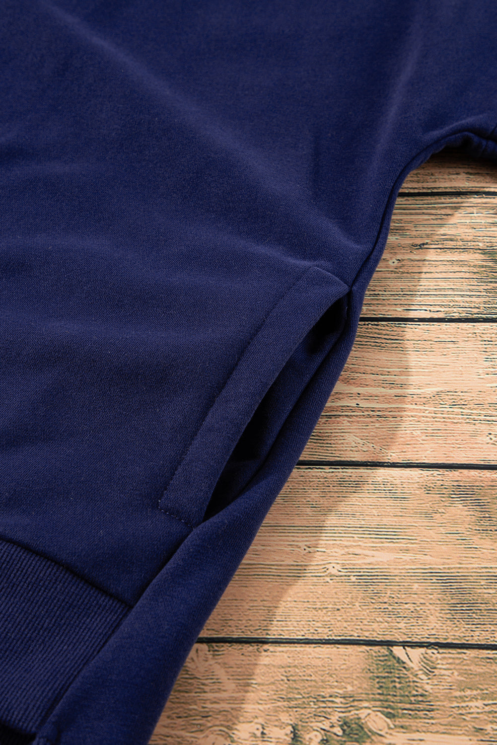 Solid Fleece Lined Drop Shoulder High Low Sweatshirt | Navy Blue