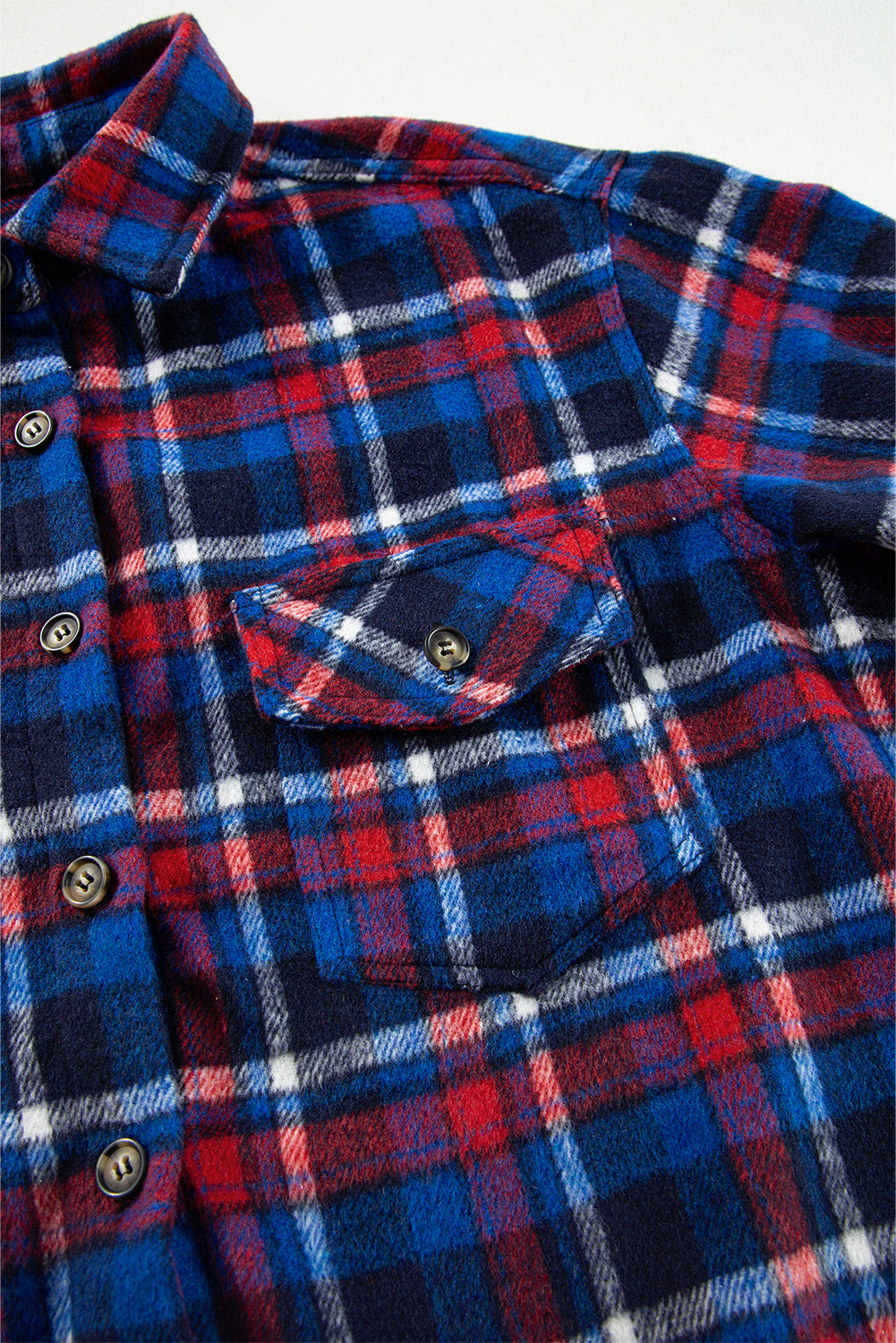 Plaid Flap Pocket Button Up Shacket | Navy Blue