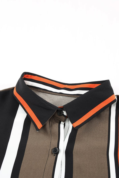 Brown Striped Modern Women Shirt | Black