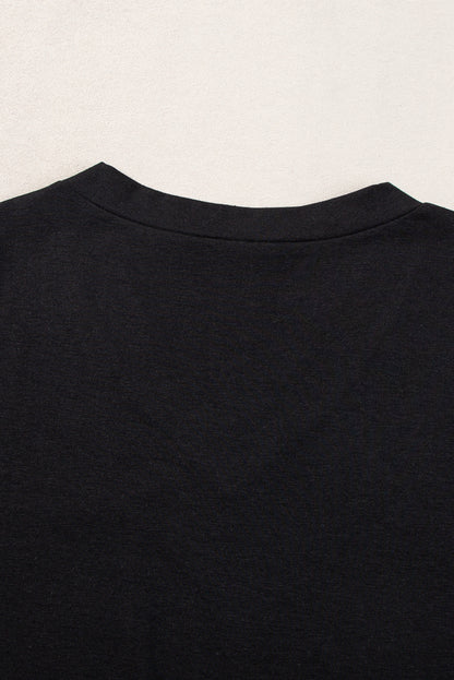 V Neck Pocketed Rounded Hem Tee | Black