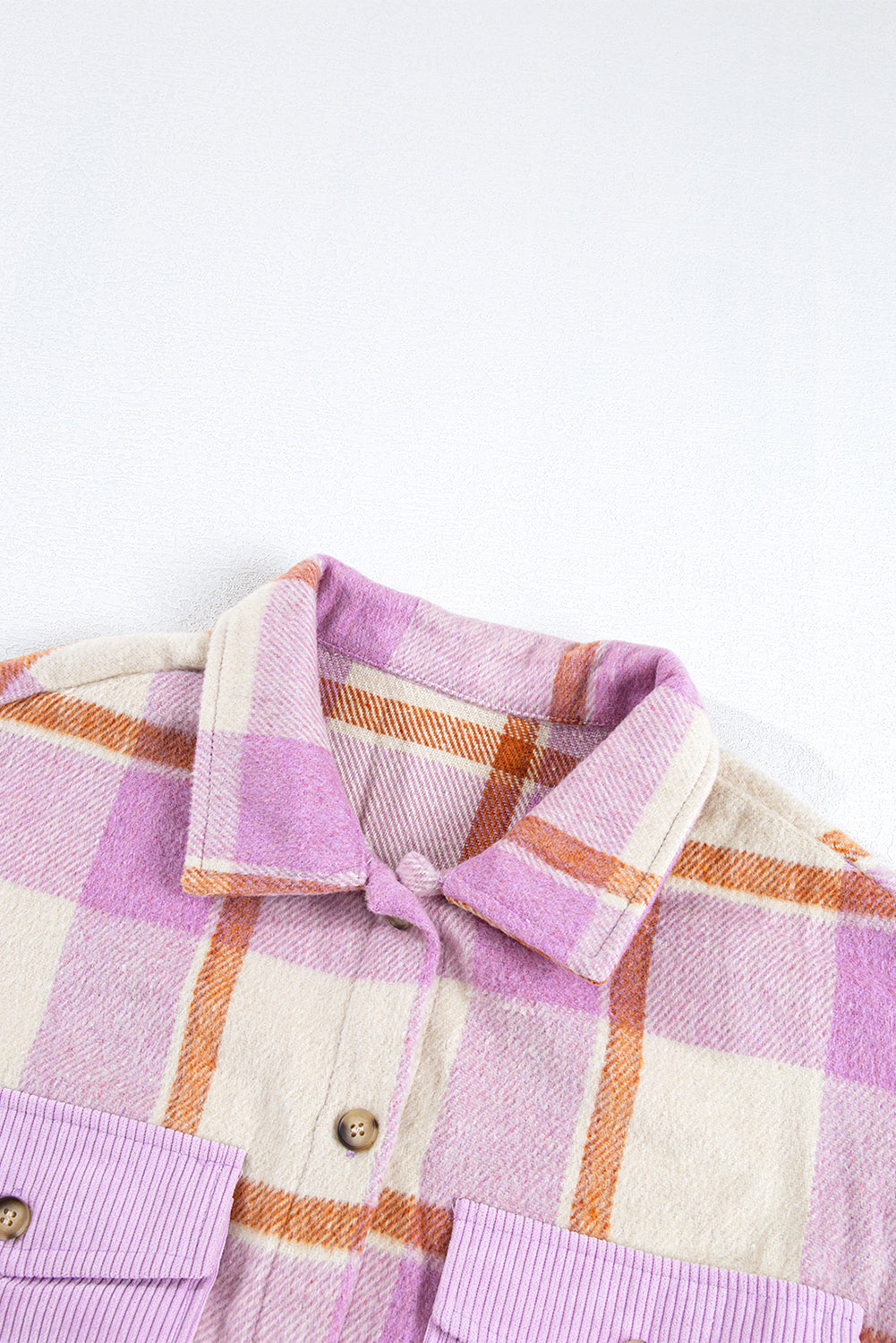 Corduroy Pockets Brushed Checkered Shacket | Purple