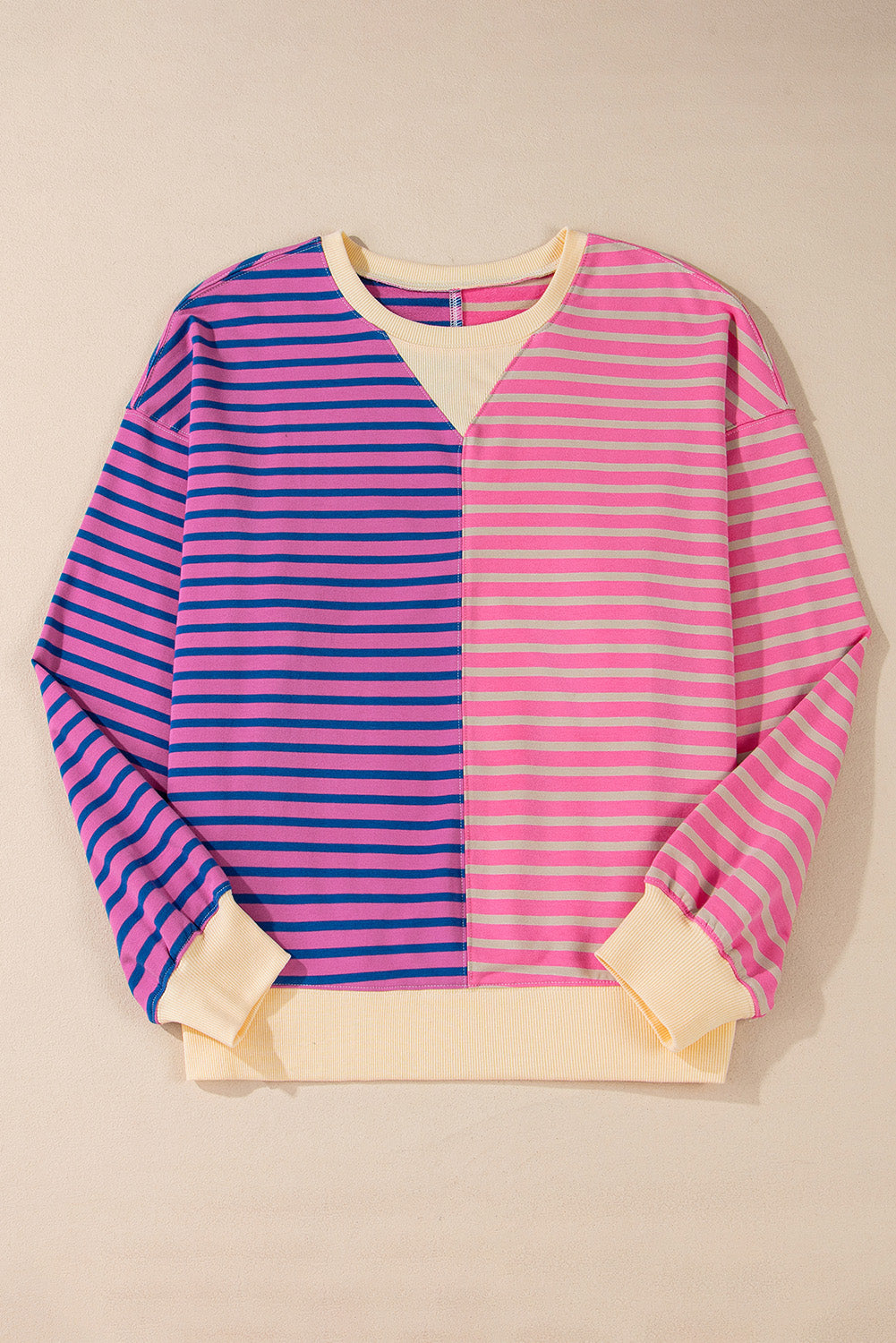 Casual Stripe Colourblock Drop Shoulder Oversize Sweatshirt | Pink Stripe